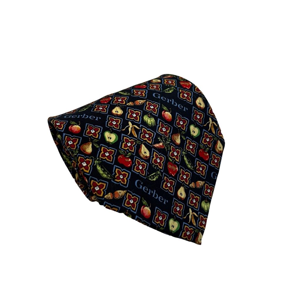 Nicole Miller Vintage Gerber Fruits Vegetables Navy Geometric Silk Tie